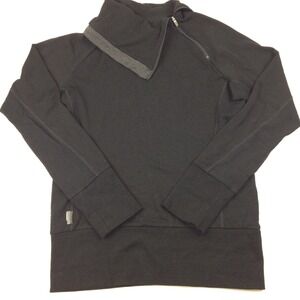 Icebreaker Merino Sweater Womens Large Asymmetric Zip Collar Black Pullover